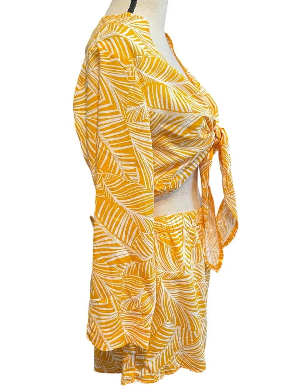 NWT Shade & Shore 2 Piece Bright Yellow Palm Leaf‎ Breezy Beach Swim Cover Up L